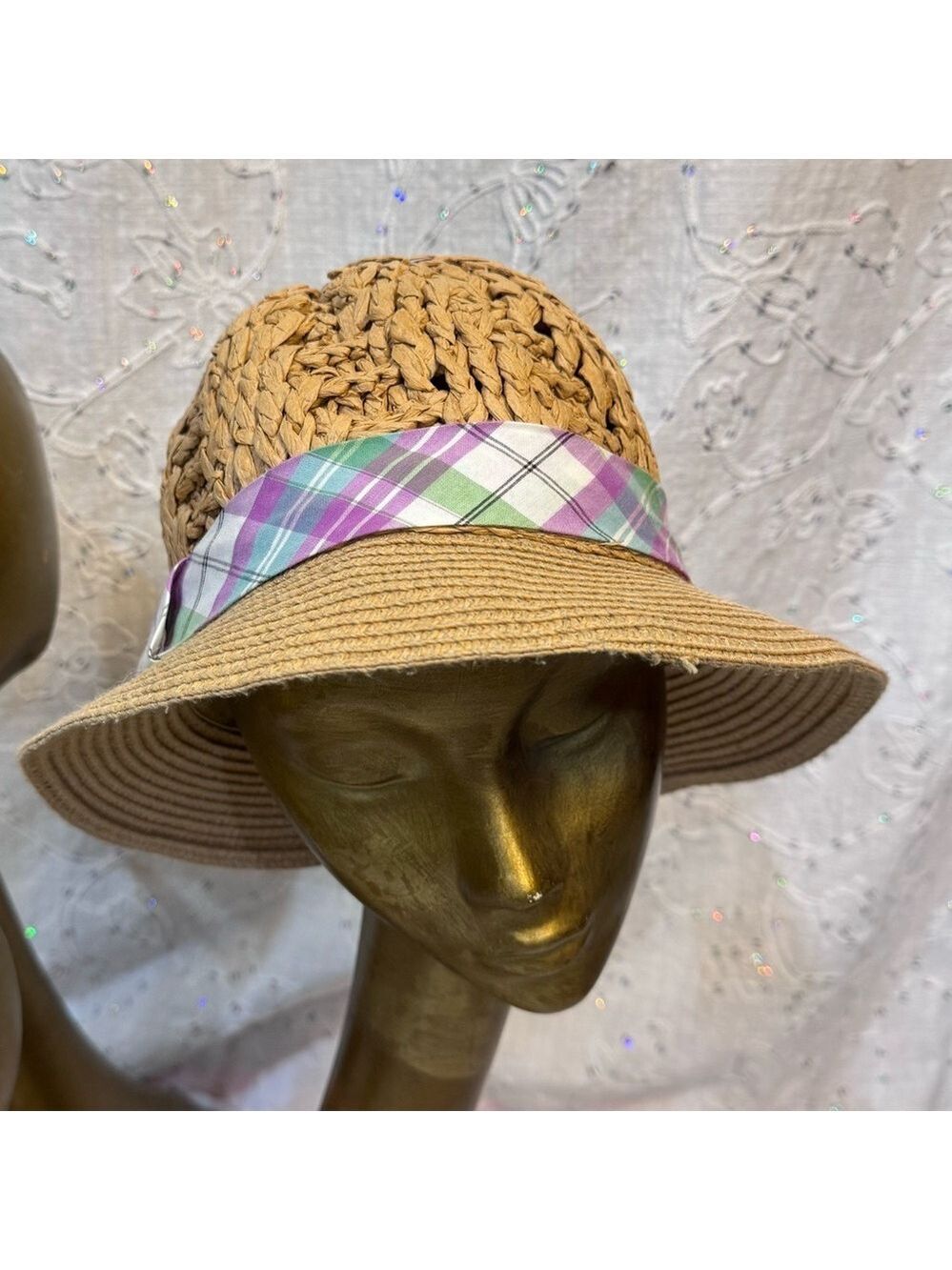 Magid Straw Hat with Plaid Band | Paper Straw Sun Hat Vintage-Style Summer Hat